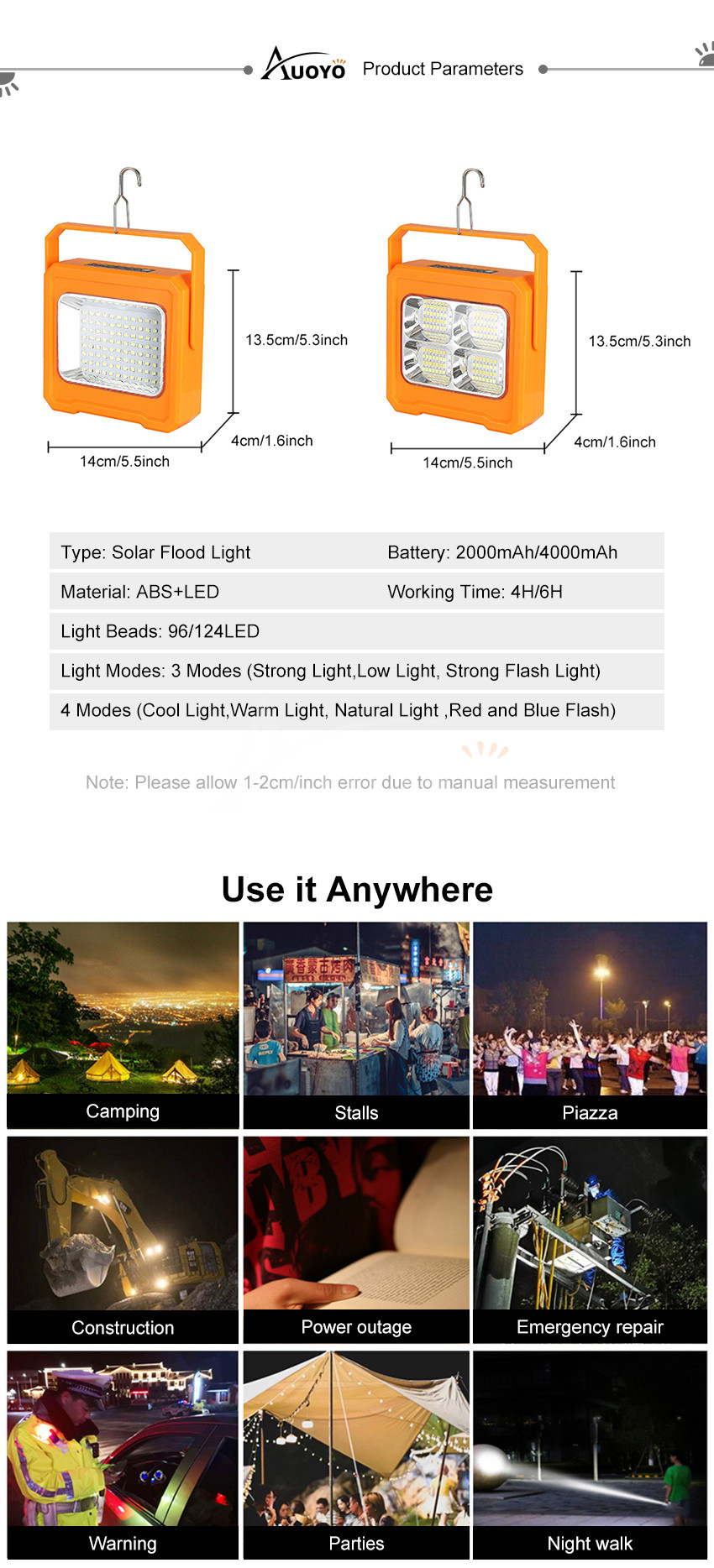 =999
Auoyo LED Solar USB Rechargeable Waterproof Handheld Portable Spotlight_img_8