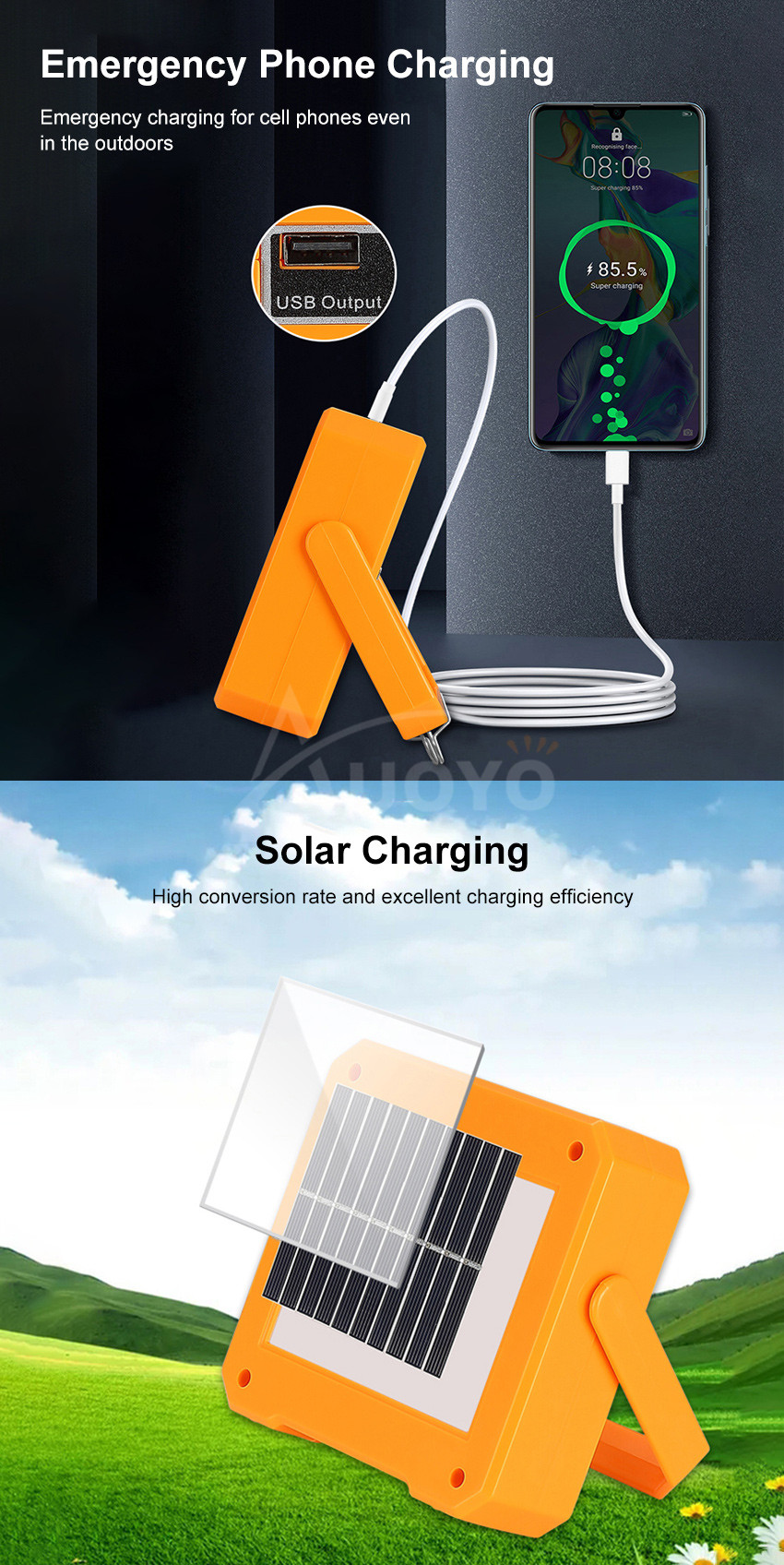 =999
Auoyo LED Solar USB Rechargeable Waterproof Handheld Portable Spotlight_img_9
