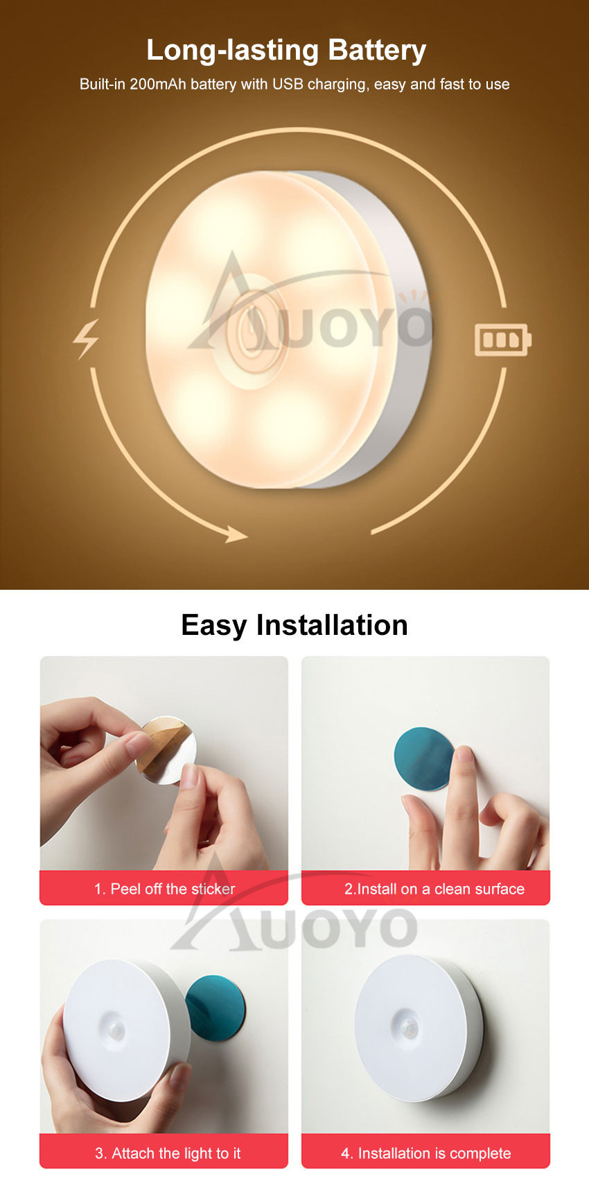 Auoyo LED Night Light Motion-Sensing Lamp Portable Night Lamp_img_9