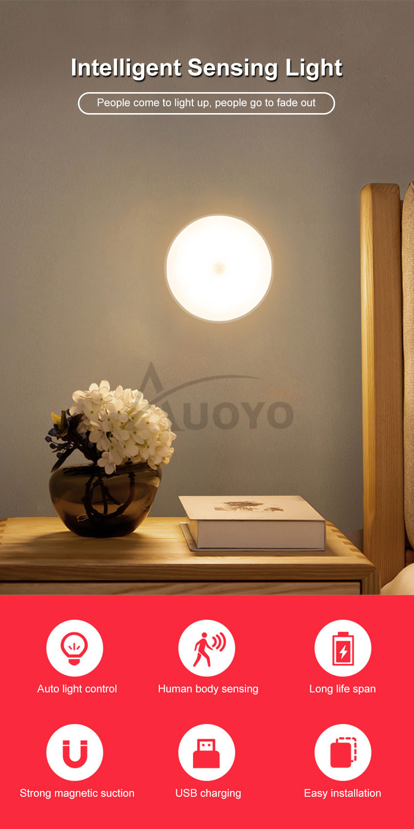 Auoyo LED Night Light Motion-Sensing Lamp Portable Night Lamp_img_12