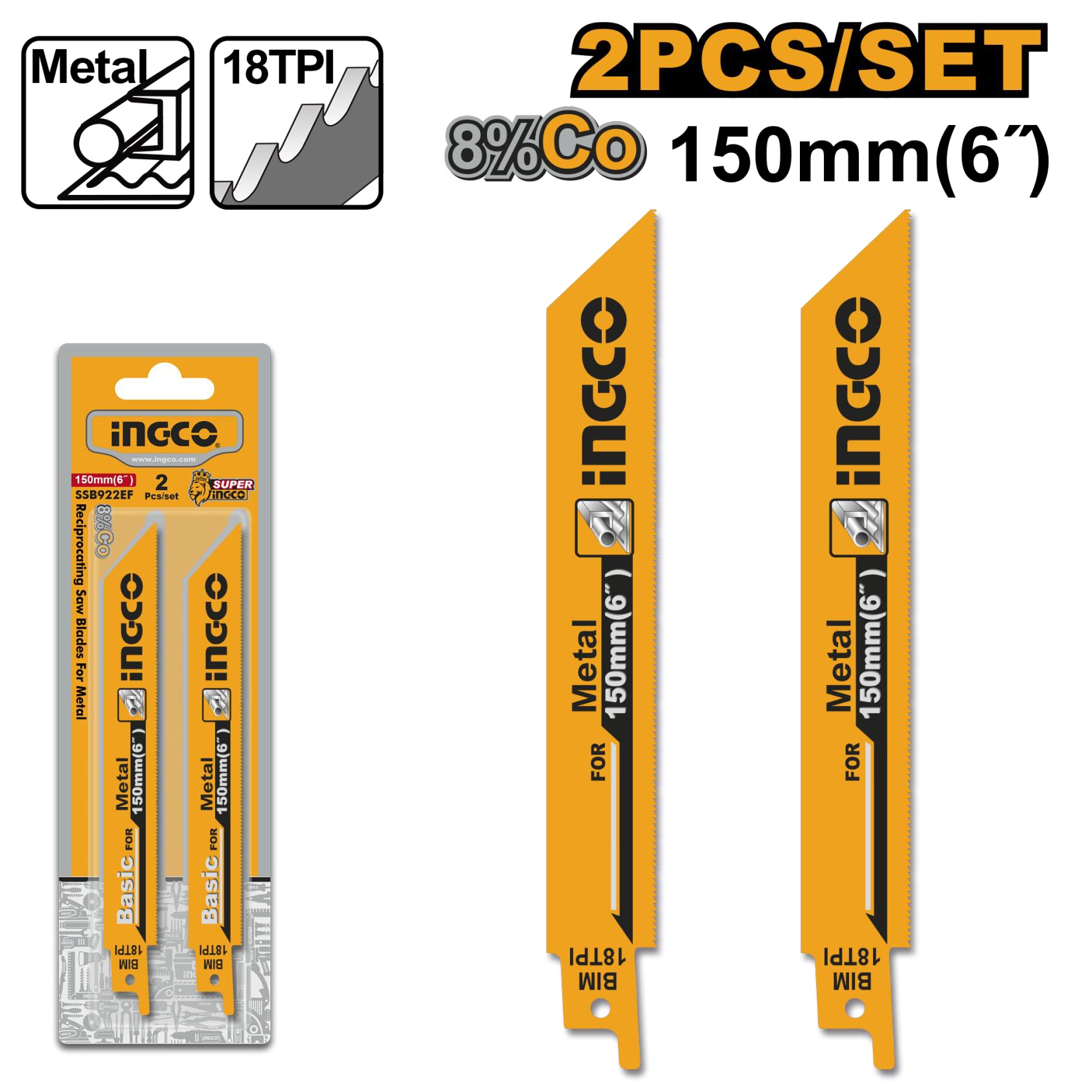 INGCO SSB922EF Saw Blade for Reciprocating Saw and switable for Metal Cutting 2pcs/set Model: SSB922EF