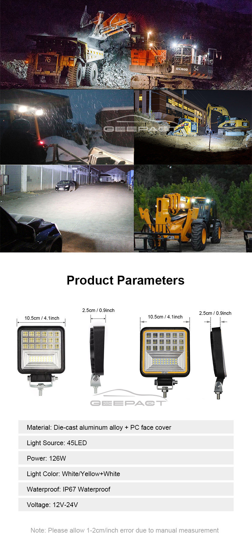 Geepact 45 LED Spotlight Headlight for Car/ Boat /Truck/ Motorcycle/ Construction_img_10