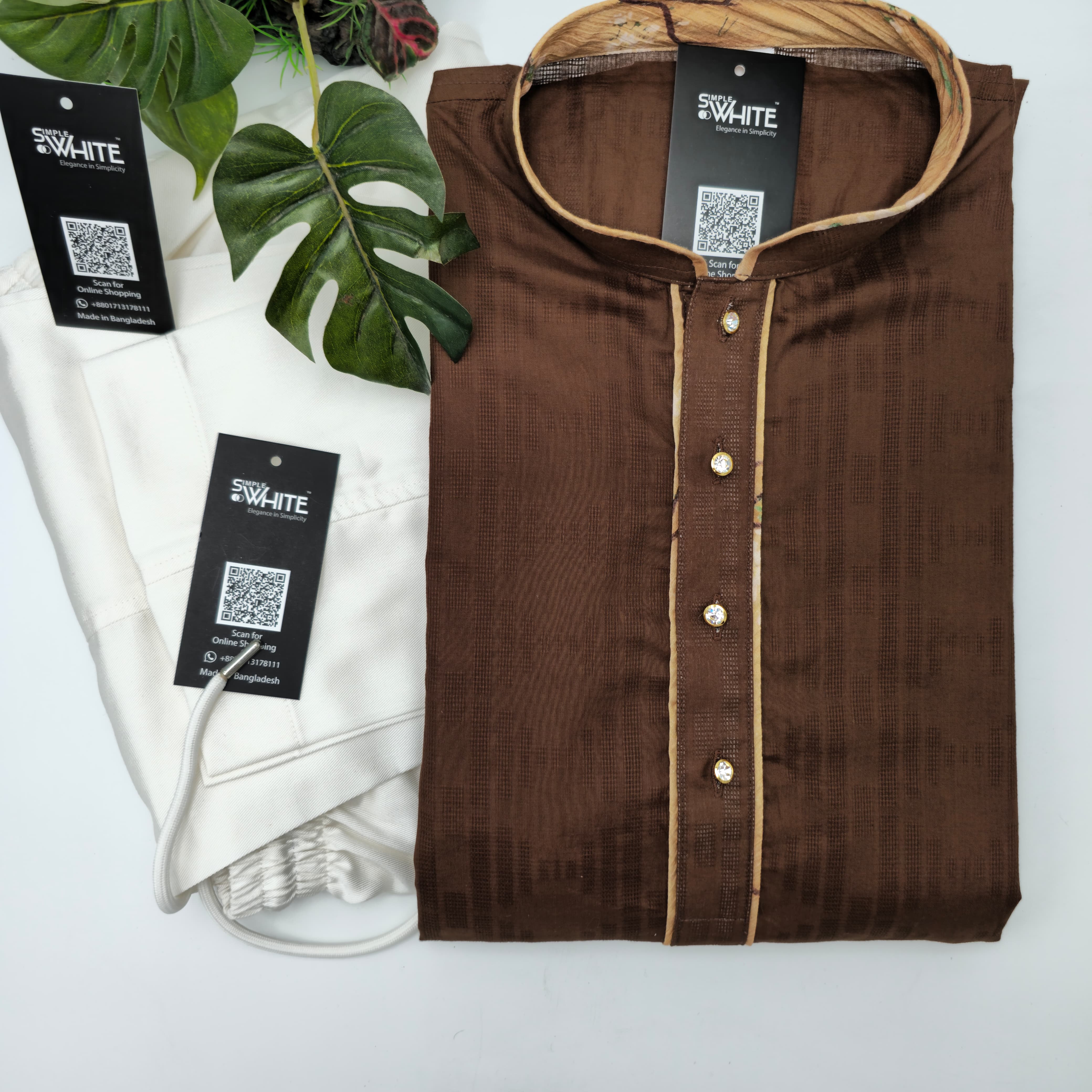 Men’s Chocolate Brown Panjabi with Golden Piping & Button Detailing – Traditional Festive Wear by Simple White (Punjabi BDT 4,990 + Pajama BDT 2,500)_img_0