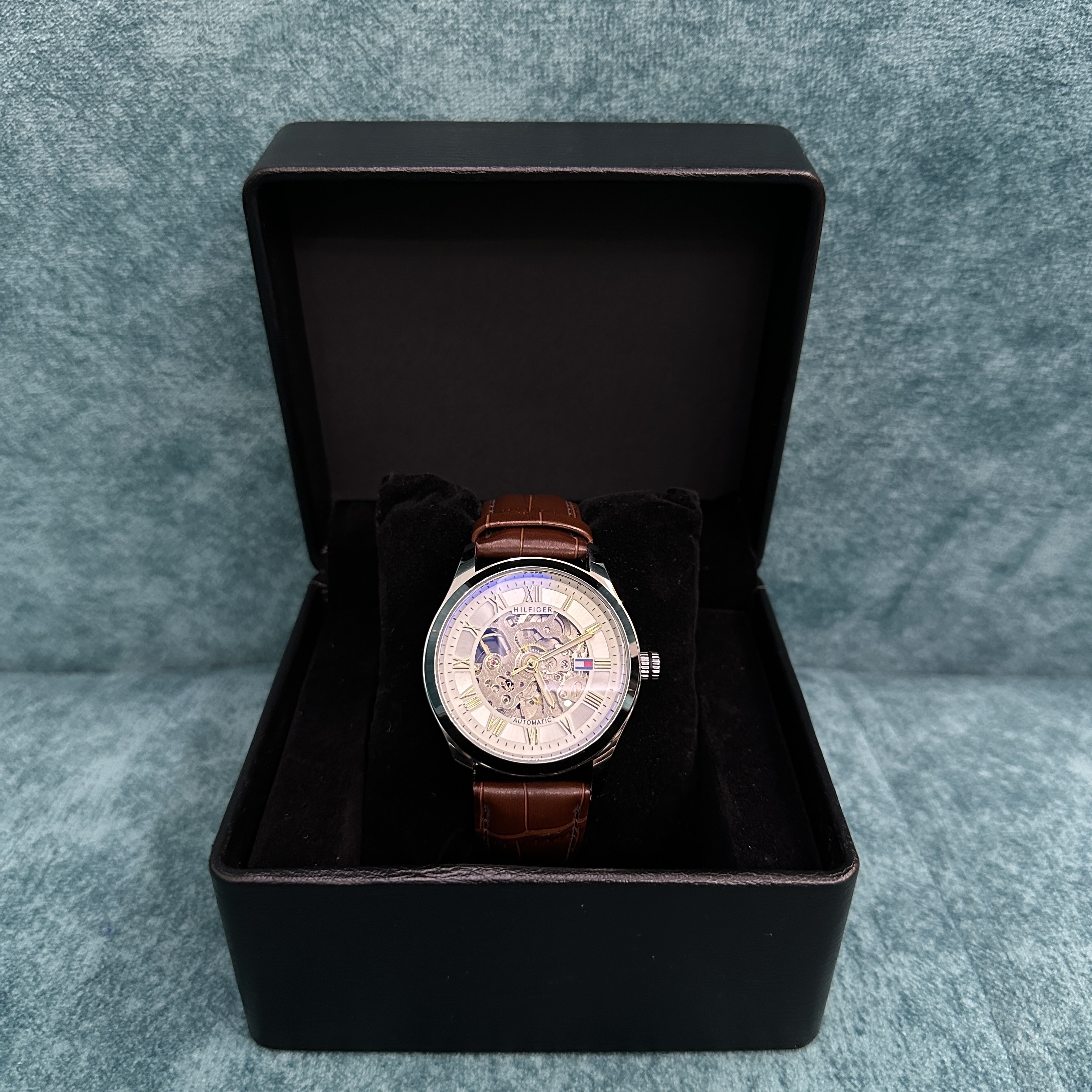 Tommy Hilfiger Skeleton Exposed Automatic Brown Leather - White Dial_img_3