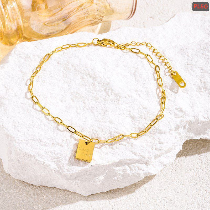 Good Luck Gold Biscuit Anklet🌸 PL50(Materials: Stainless steel Color guarantee)_img_1
