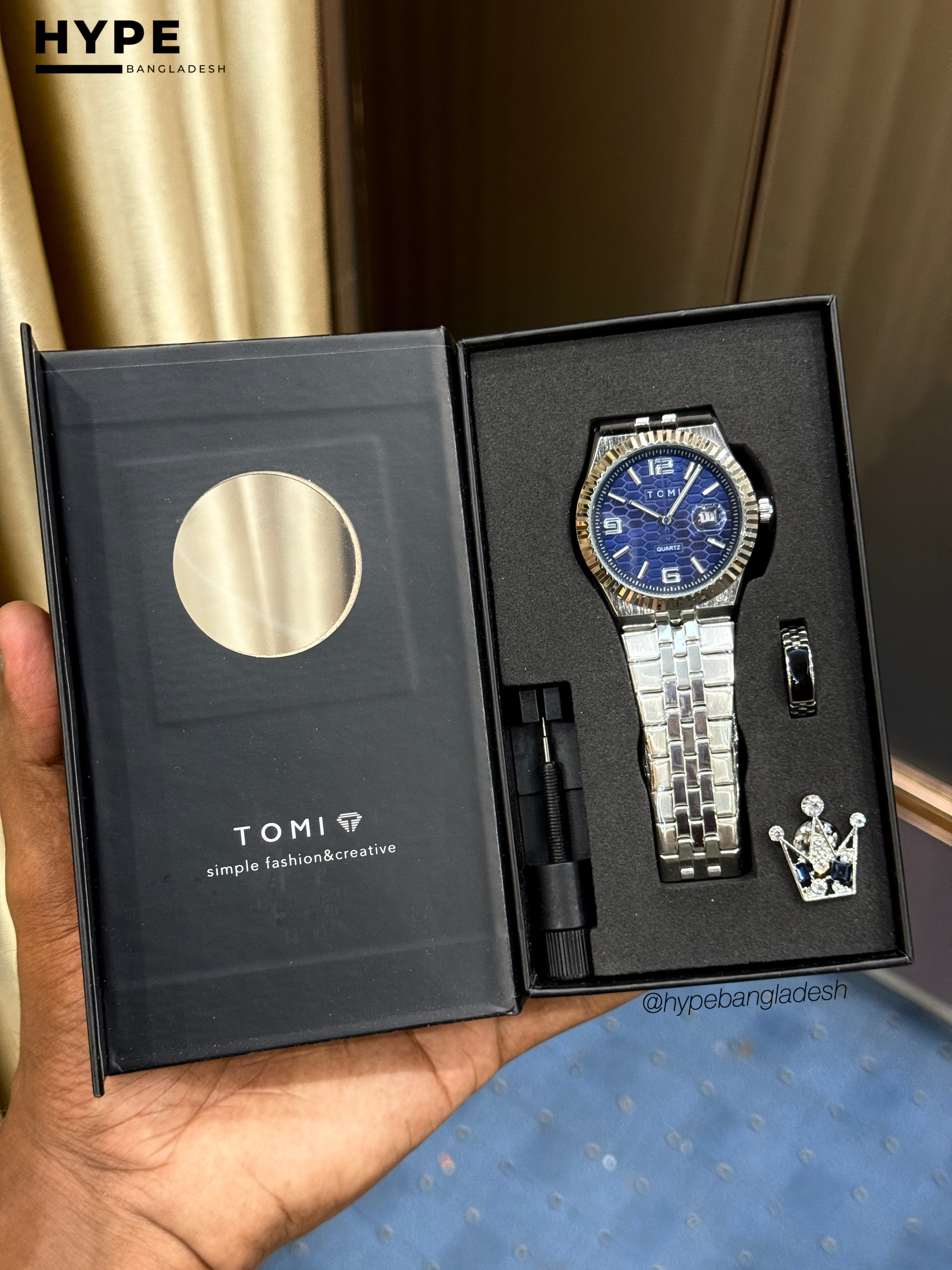 TOMI T-311 Men's Luxury Stainless Steel Watch Gift Box Set (Blue)