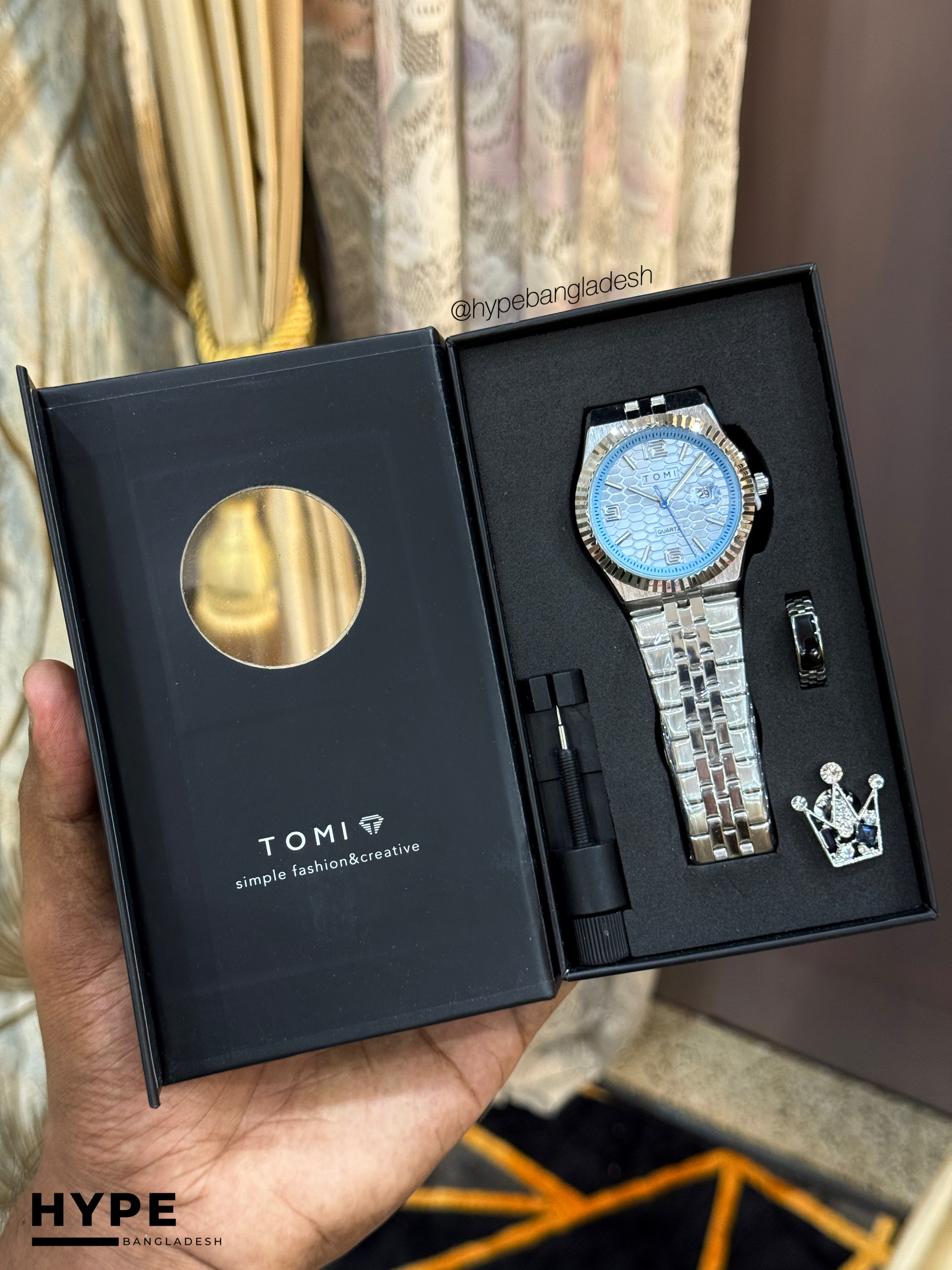 TOMI T-311 Men's Luxury Stainless Steel Watch Gift Box Set (Ice Blue)