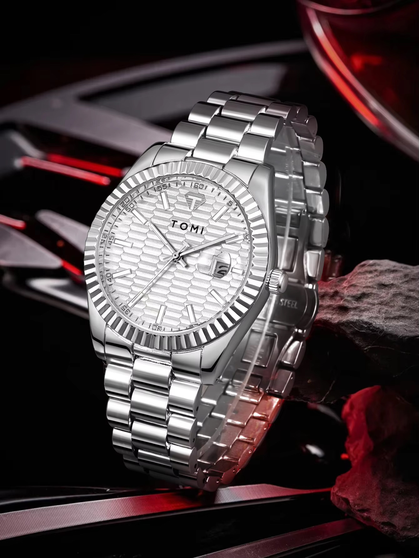 TOMI T-304 Men's Luxury Stainless Steel Watch Gift Box Set (White)_img_4