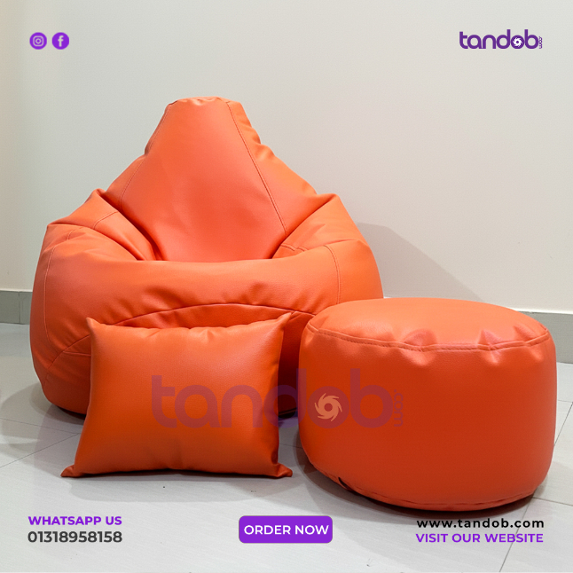 XXL Bean Bag Chair, Leg rest & Cushion - Combo Set - Orange Color_img_1