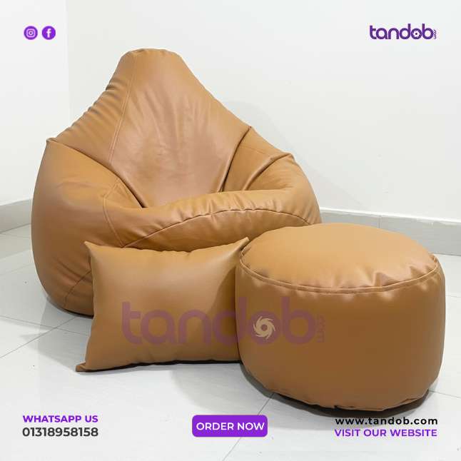 XXL Bean Bag Chair, Leg rest & Cushion - Combo Set - Light Brown Color_img_1