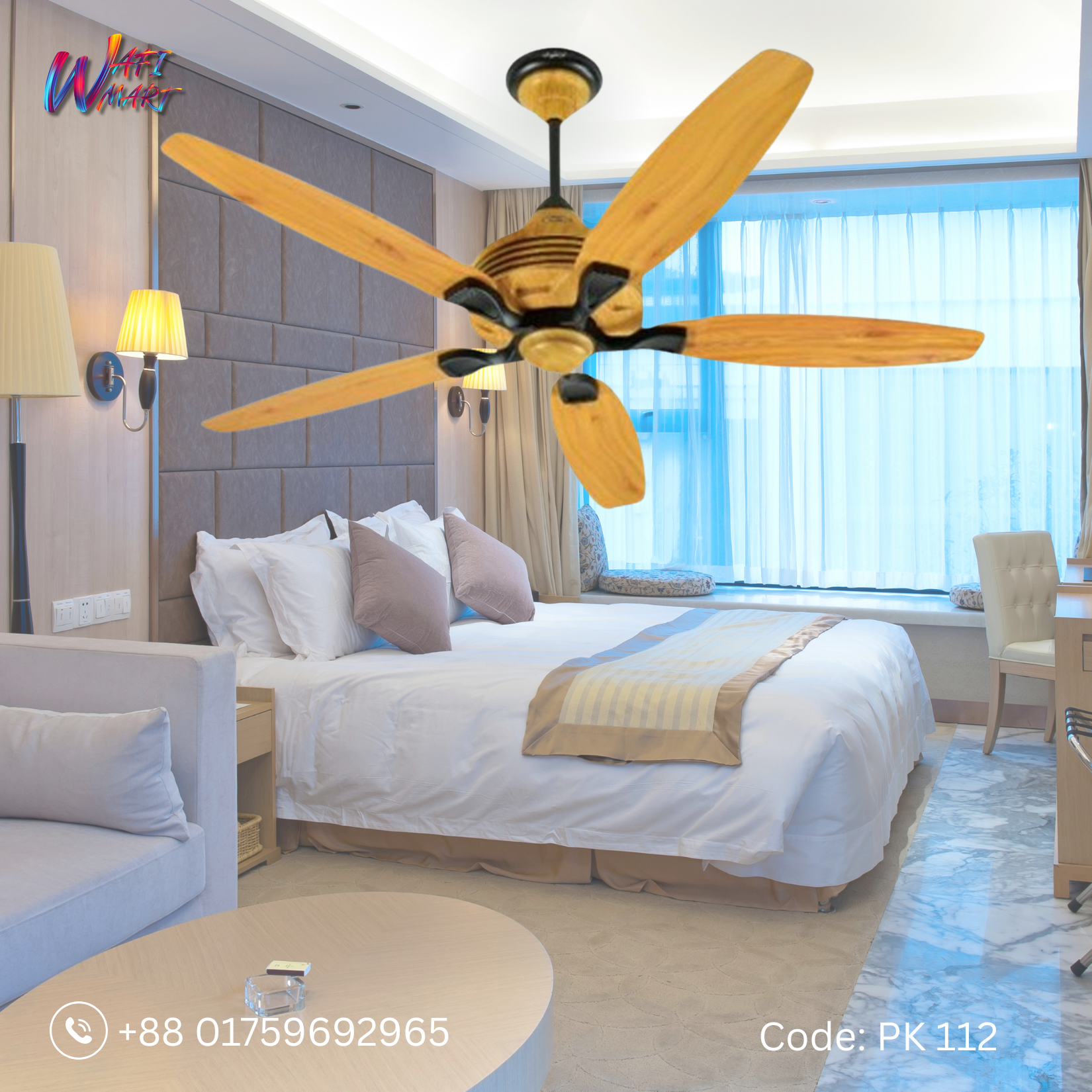 Pakhtun Penta 5 -56 inch BLDC Inverter Remote Control Ceiling Fan (Light Wood) | PK-112