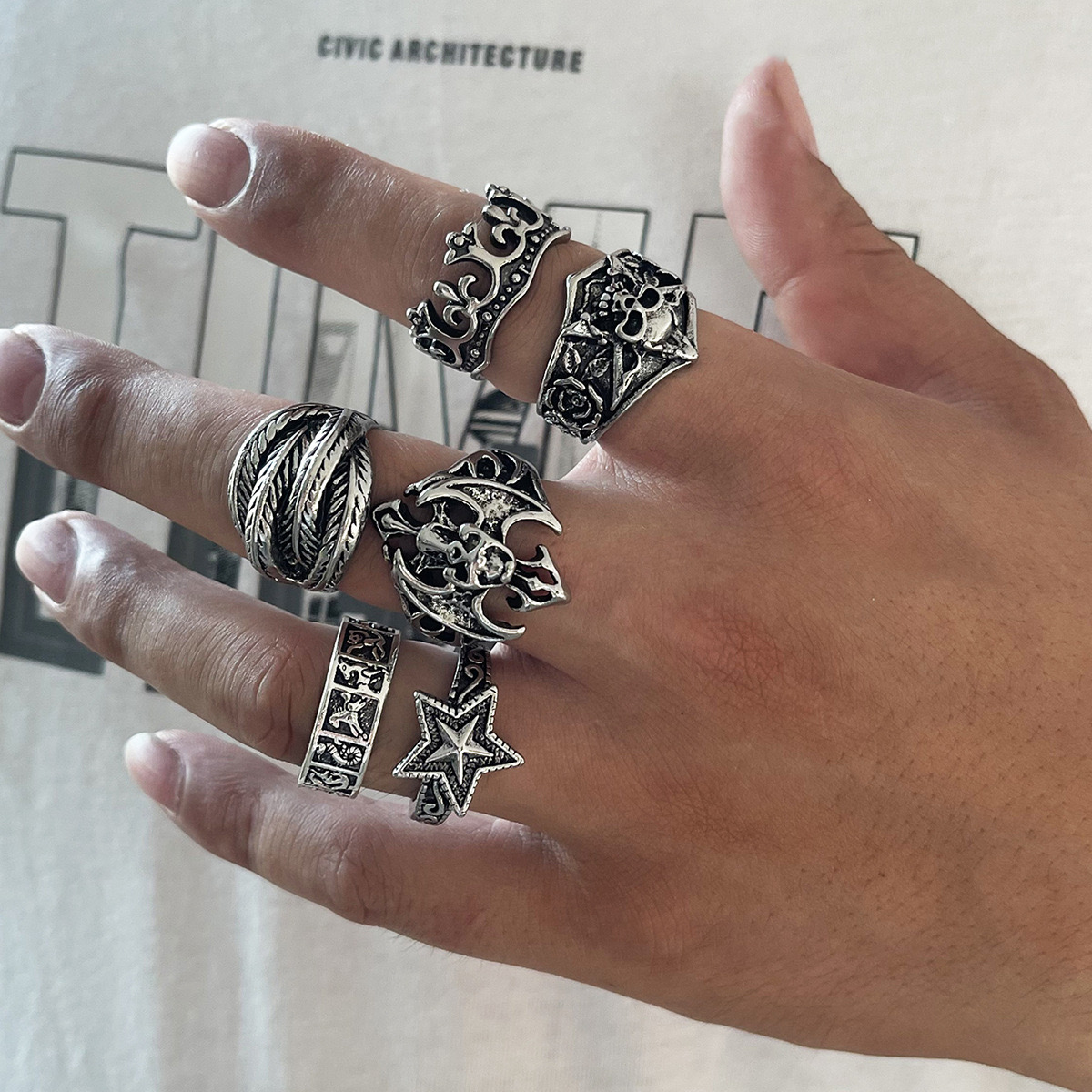 retro style ring set 6 piece - Image 2
