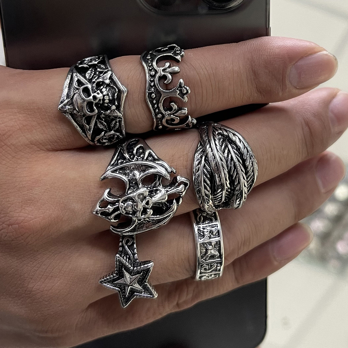 retro style ring set 6 piece - Image 3