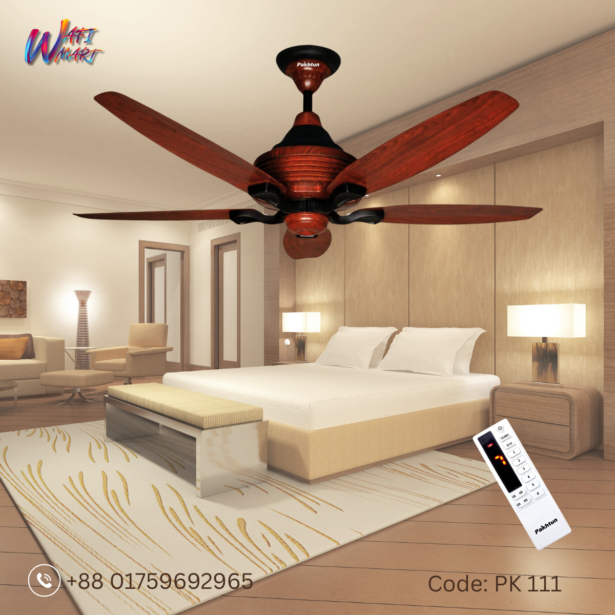 Pakhtun Penta 5 -56 inch BLDC Inverter Remote Control Ceiling Fan (Dark Wood) | PK-111_img_0