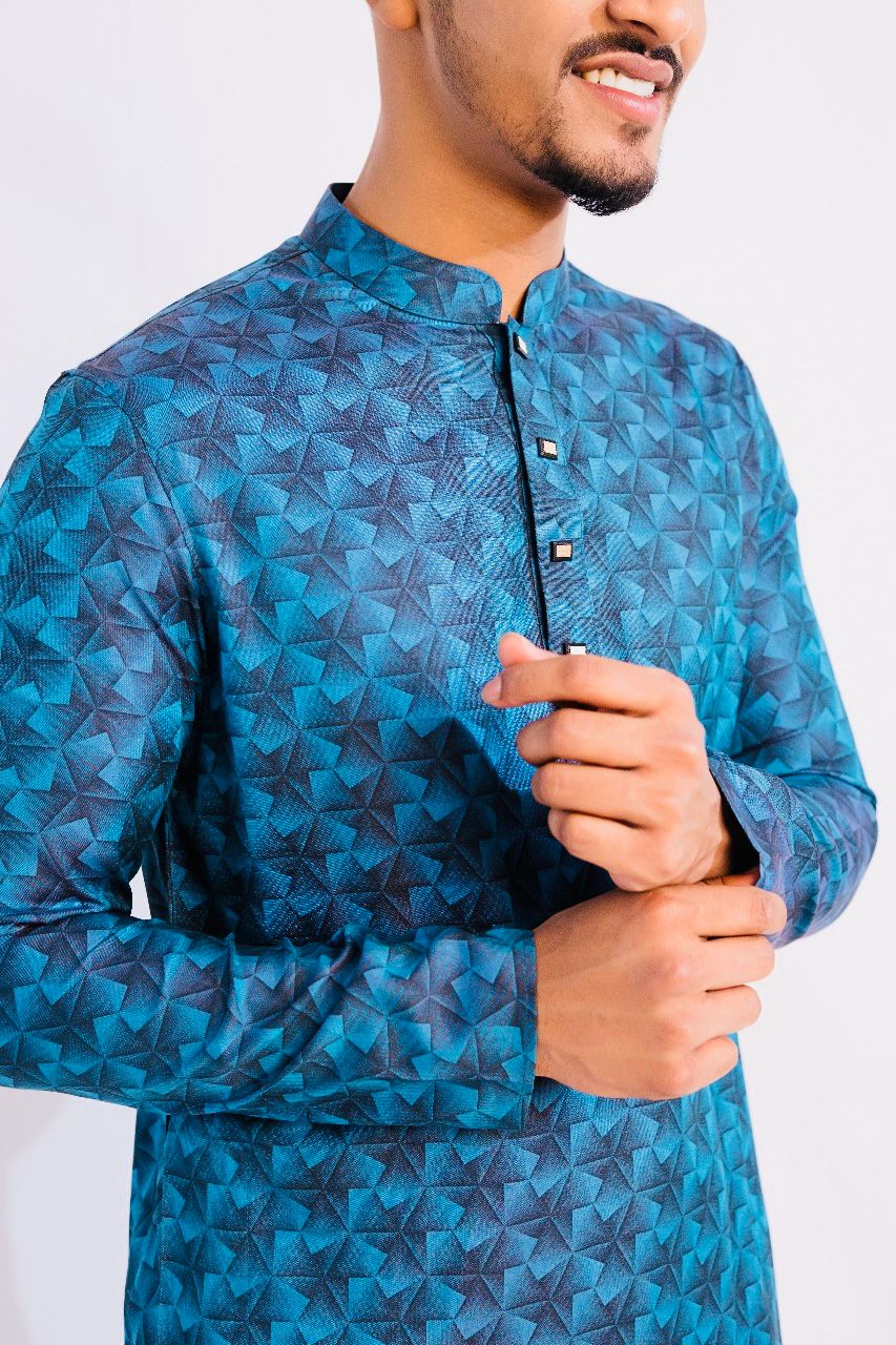 Jacquard Cotton Classic Panjabi for Men- Blue(PJB-018)