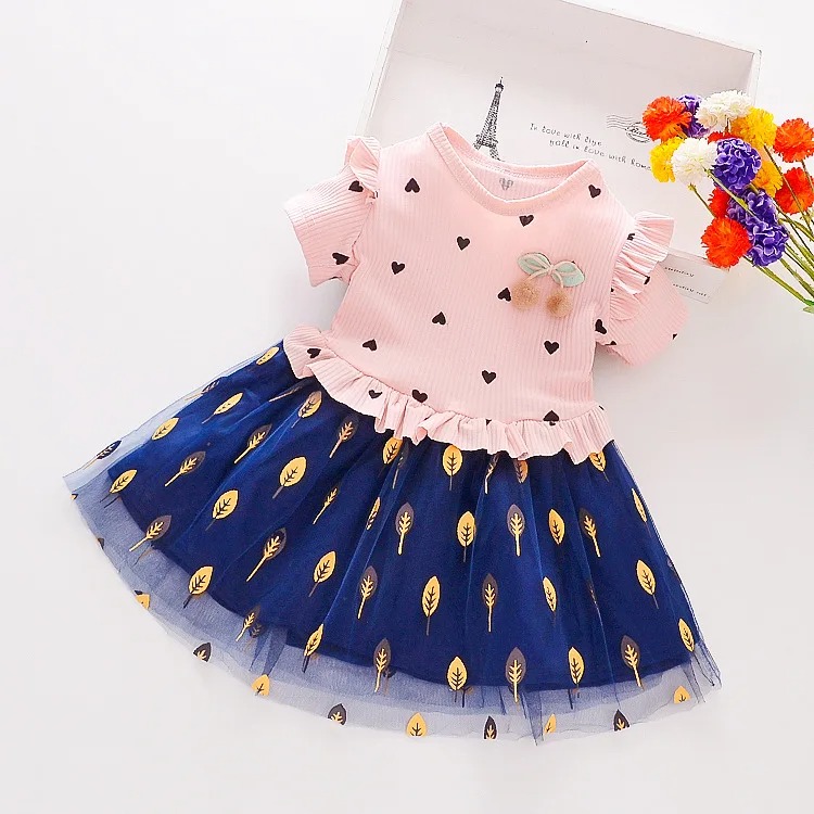 Kids Girls Cherry Love Print Short Sleeve Princess Dress (6 months to 7 years)