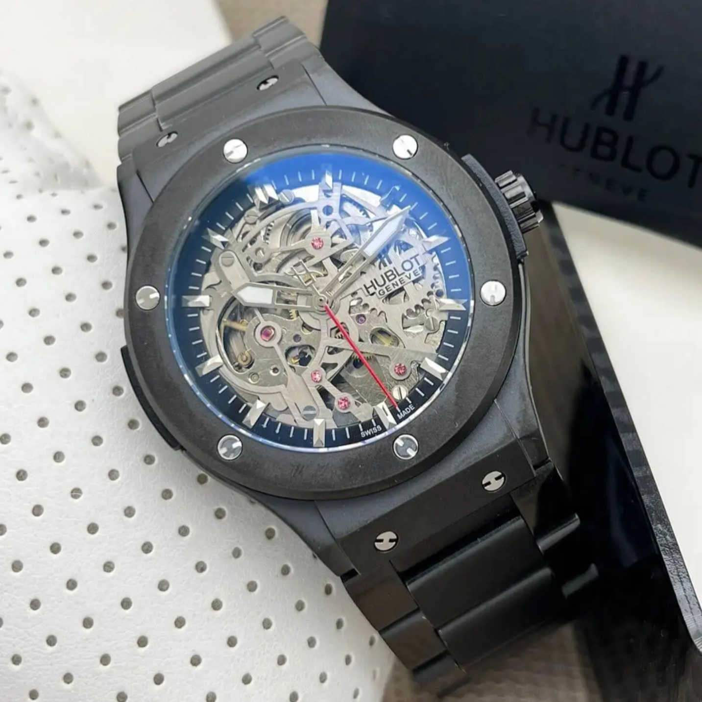 Hublot style skeleton automatic men’s watch Black Edition