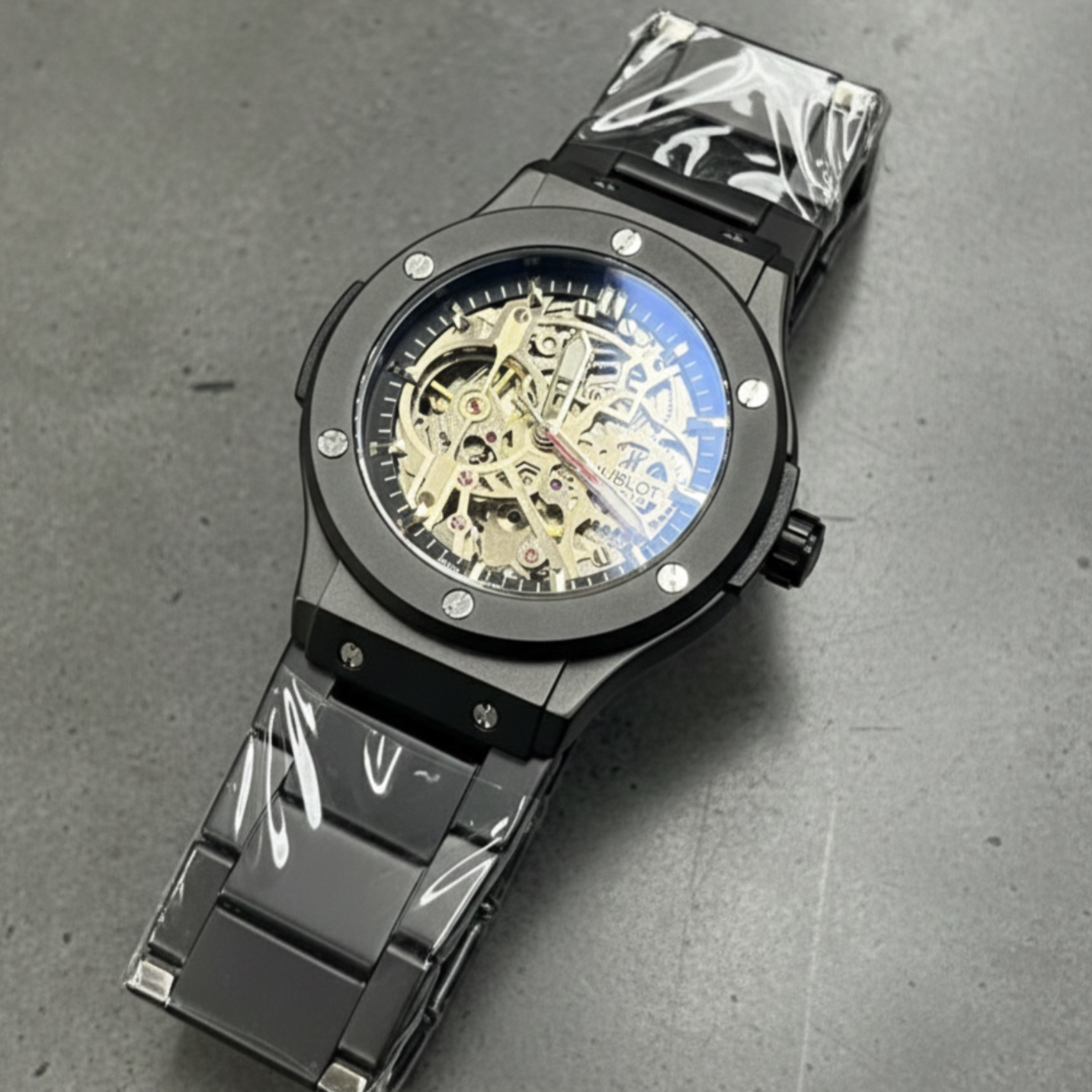 Hublot style skeleton automatic men’s watch Black Edition_img_1