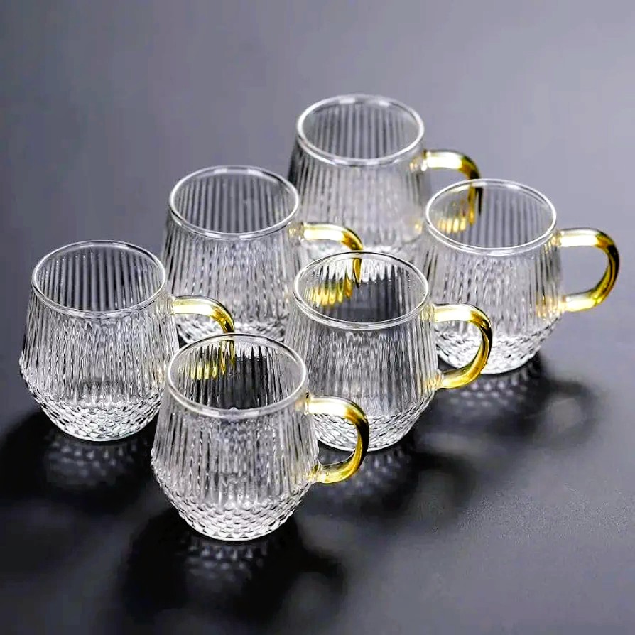 High borosilicate transparent glasses tea/coffee cup set ☕ 6 pieces set.beautiful handle.