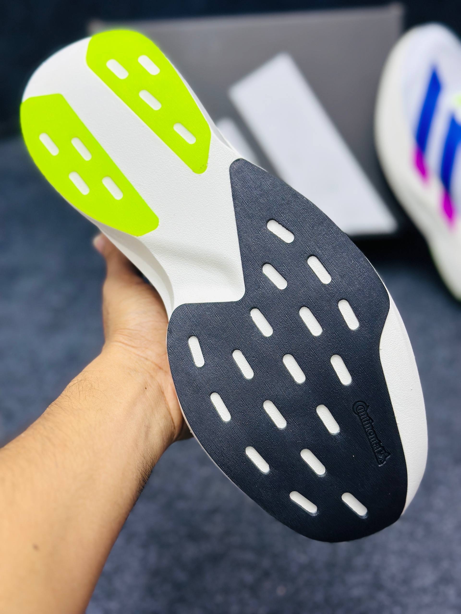 Adidas Adizero Evo SL:"White/Purple/Lime Burst" thumbnail 5