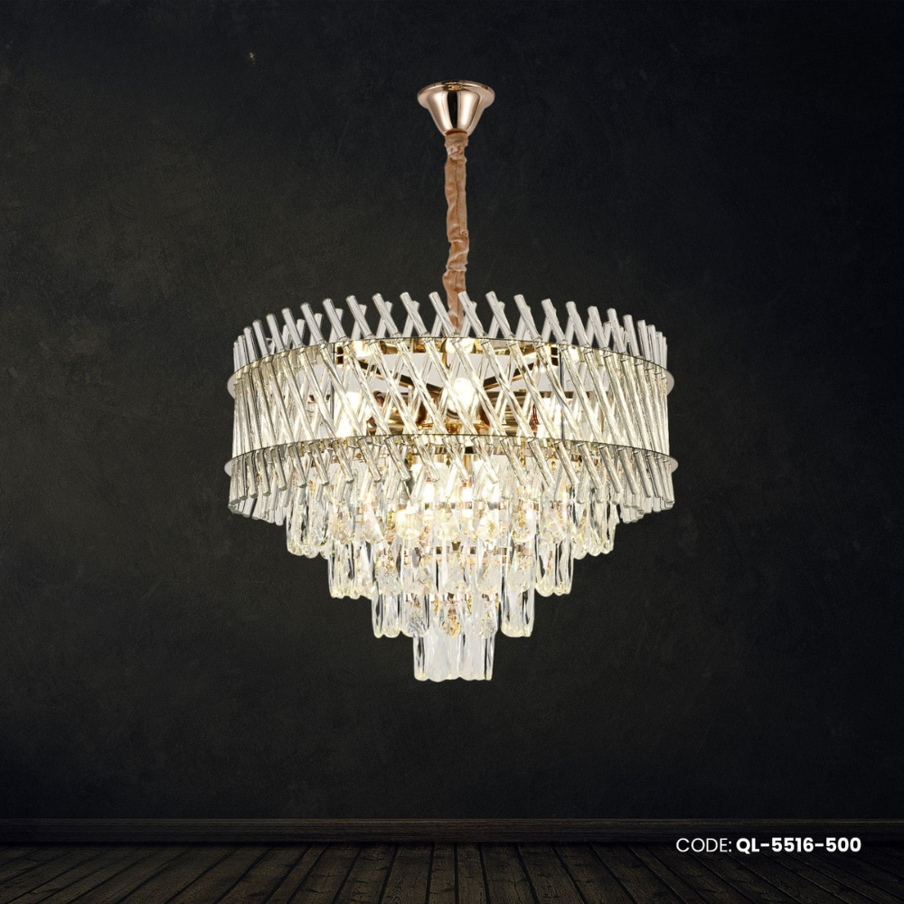 Qulik Modern Stainless Steel K9 Crystal Chandelier Gold Finish Ceiling Light (QL-5516-500)