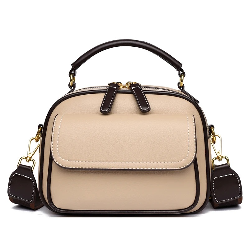 New Sac a Main Women Handbag soft small Shoulder Pu Leather Tote Hand Bags for Ladies(Apricot)_img_2