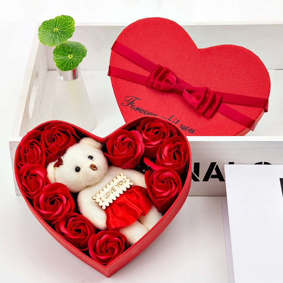 Valentine Day Best Love Gift For Girlfriend, Valentine gift heart shape Love box with teddy