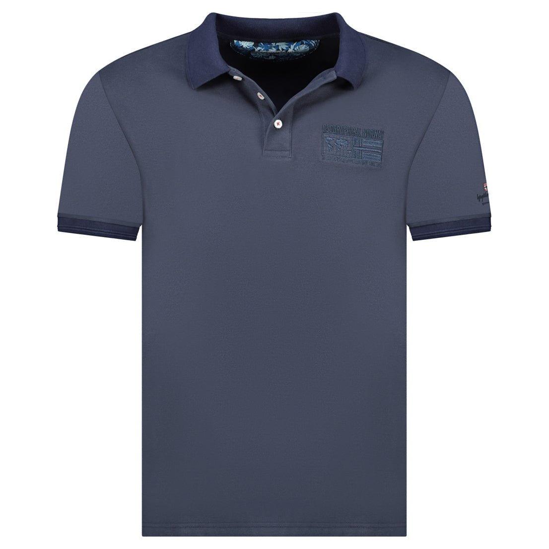 Embroidered polo shirt with flags and navy short sleeves