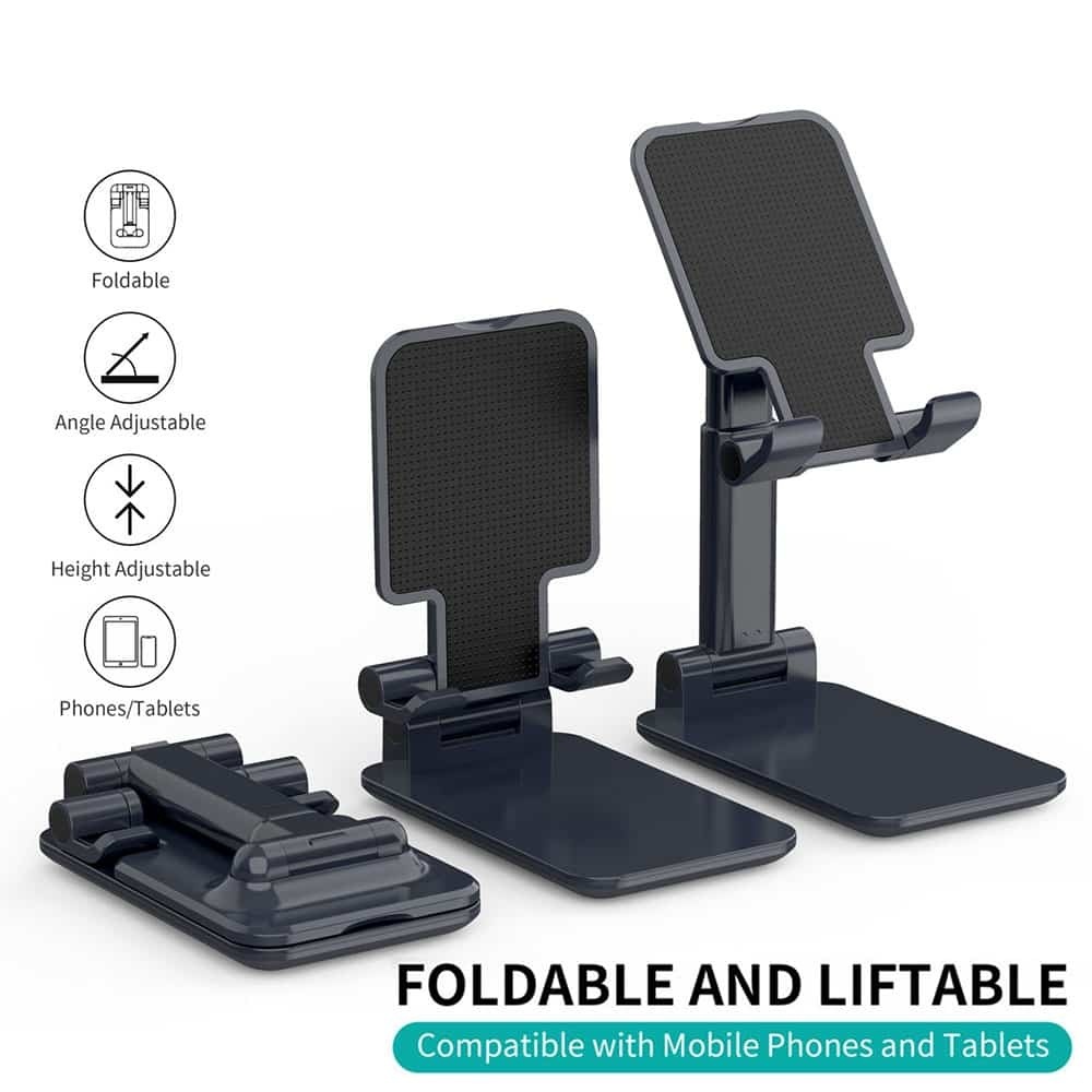 Folding Desktop Phone Stand, Foldable Mobile Phone Holder, Adjustable Desktop Tablet Holder Table Cell Foldable Extend Support Desk Mobile Phone Holder Stand