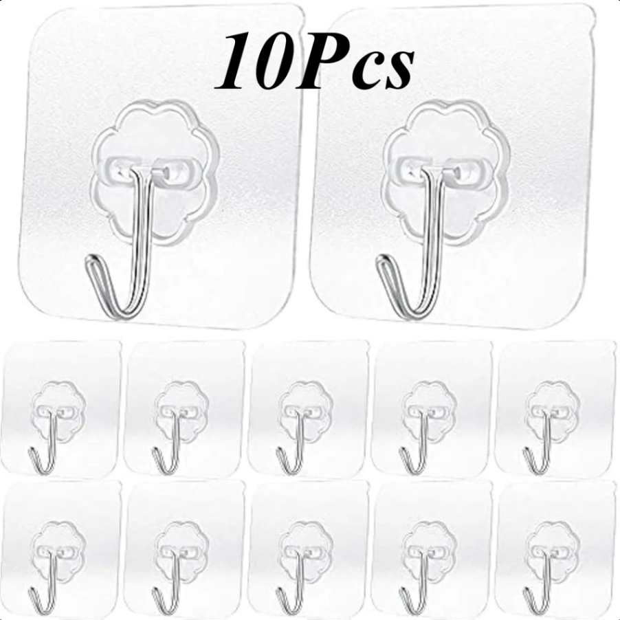 10pcs Transparent Hanger Hook, Waterproof Transparent Adhesive Hooks for Wall