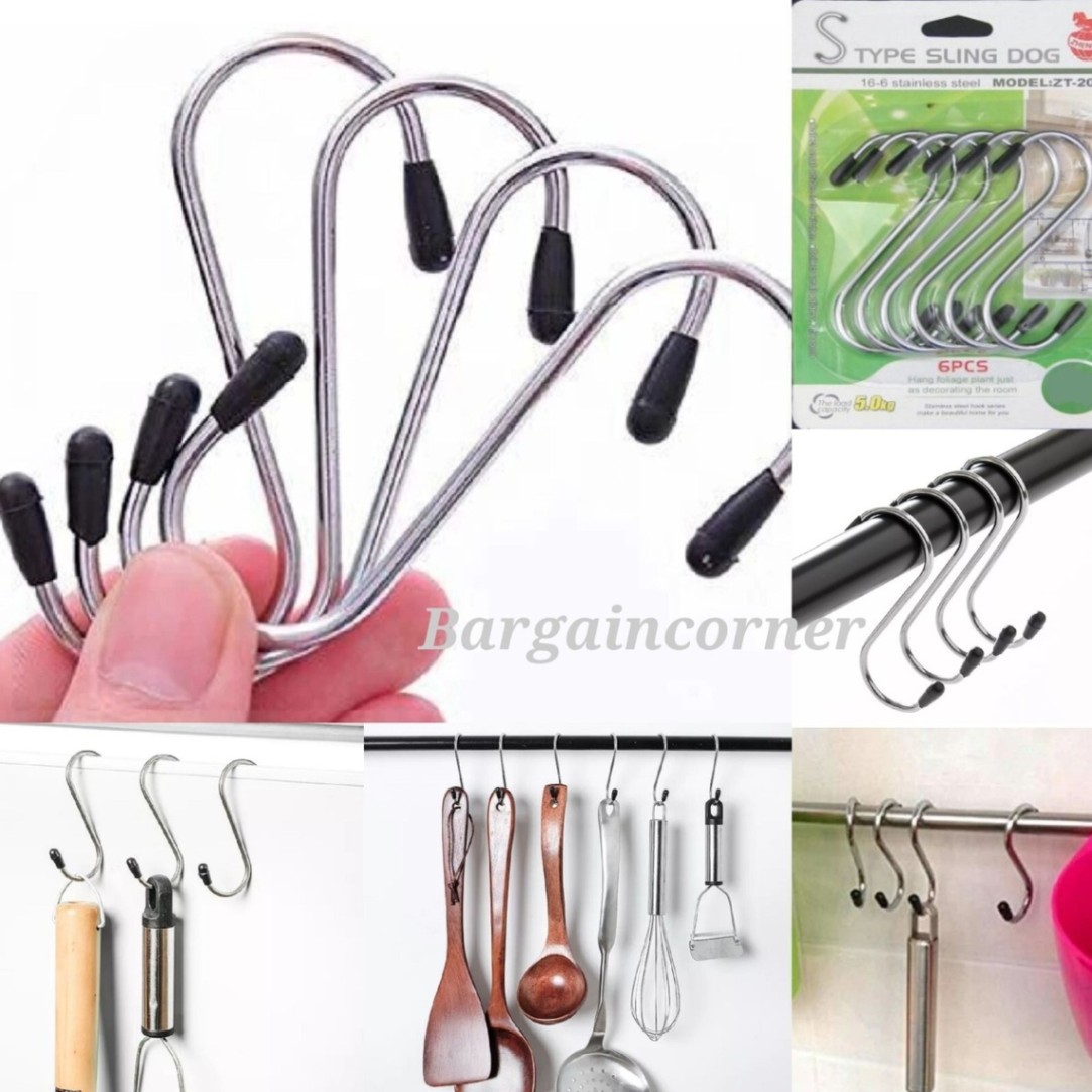 S Hooks 6Pcs Double Sided Head S Type Hanging Hook Hanger Hooks Stainless Steel