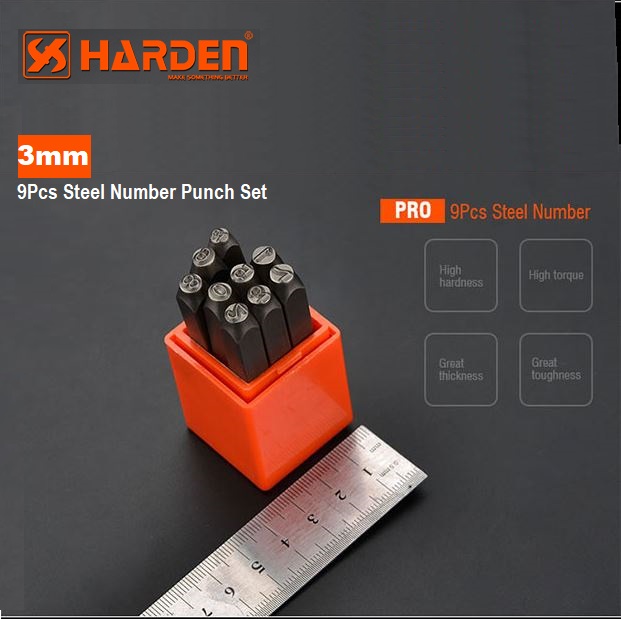 HARDEN 9Pcs Steel Number Punch Set ( 3mm | 4mm |5mm | 6mm | 8mm | 10mm ) Professional Quality Model: 610853 | 610854 | 610855 | 610856 | 610858 | 610859