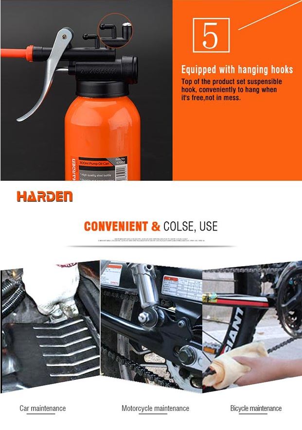 HARDEN 670003 300ml Professional Pump Oil Can – Heavy Duty Steel Body with Flexible Metal Spout; Model : 670003_img_7