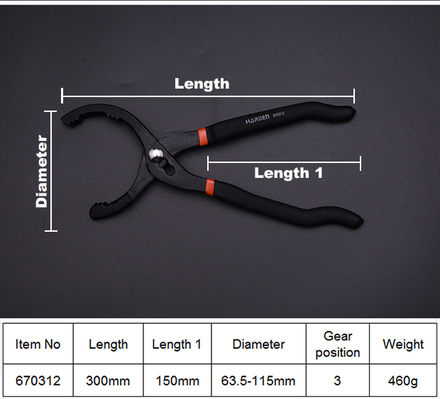 HARDEN 670312 Oil Filter Wrench  – 12", Adjustable 63.5–115mm, Forged Steel Heavy-Duty Tool; Model: 670312_img_5