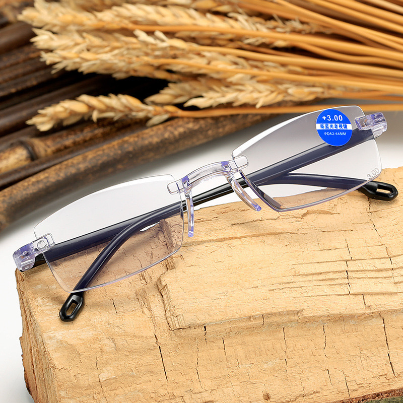 Anti-blue light presbyopic glasses running in rivers and lakes stall glasses wholesale ultra-light frameless Diamond trimming presbyopic glasses manufacturer