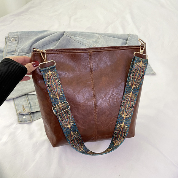 Single Shoulder Cross-Body Tote Bag (Brown) image 2