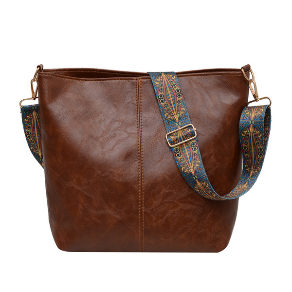 Single Shoulder Cross-Body Tote Bag (Brown) image 5