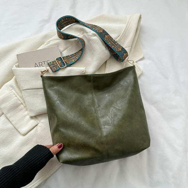 Single Shoulder Cross-Body Tote Bag (Gray Green) image 2