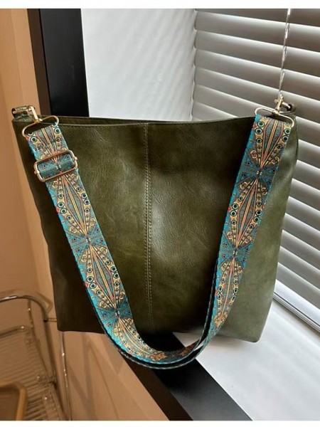 Single Shoulder Cross-Body Tote Bag (Gray Green) image 3
