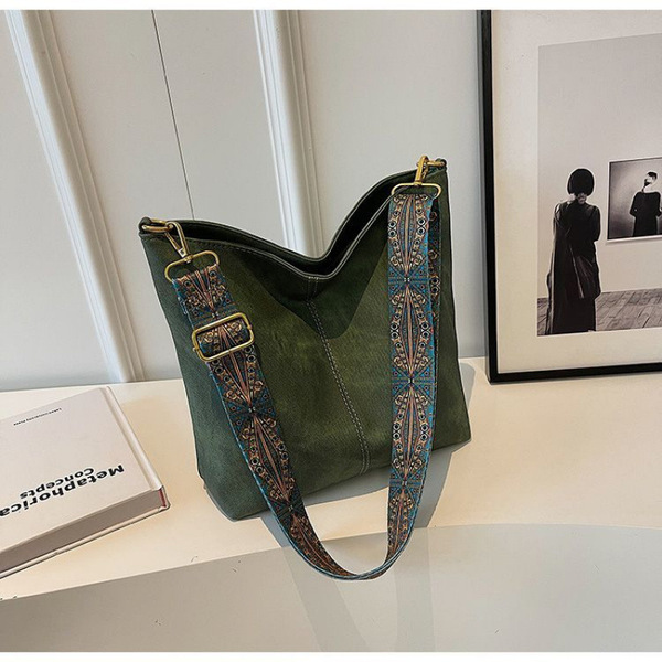 Single Shoulder Cross-Body Tote Bag (Gray Green) image 4