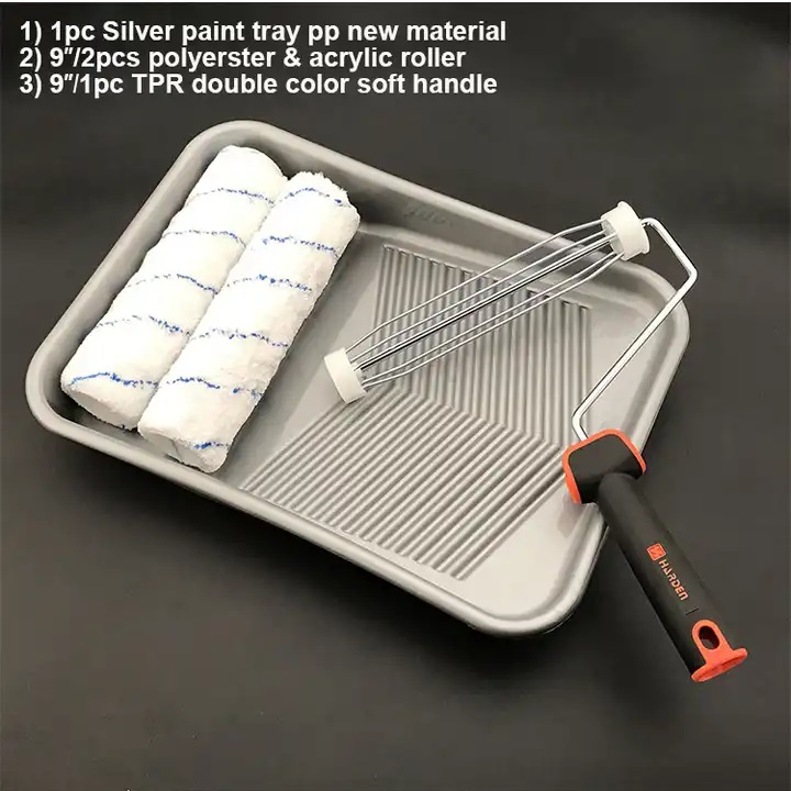HARDEN 9" 4Pcs Roller Brush Set Cost-effective smart paint roller, painting rollers and brushes, microfiber paint roller set; 620134_img_2