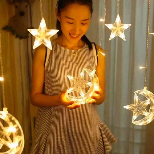 Big Star Curtain String Decoration Light-Golden