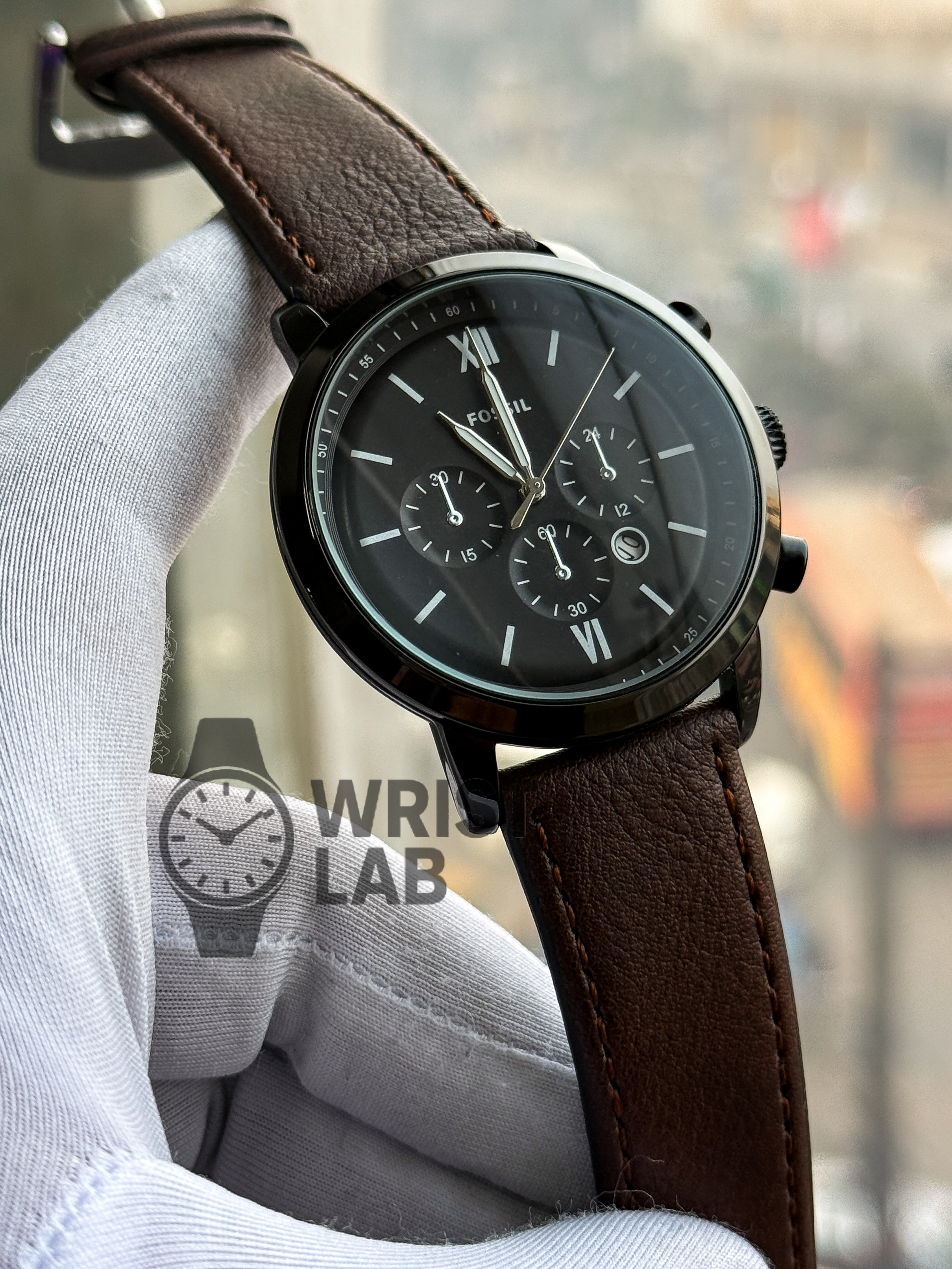 FOSSIL FAKE CHRONOGRAPH BLACK CASE BLACK DIAL BROWN LEATHER_img_0