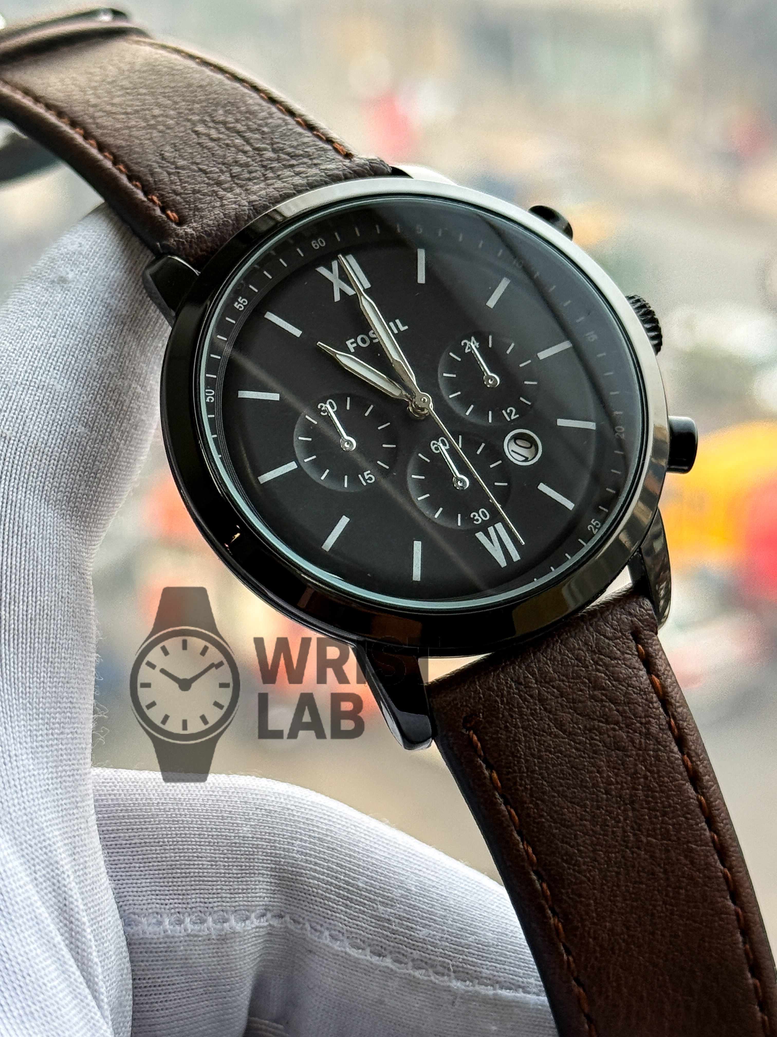 FOSSIL FAKE CHRONOGRAPH BLACK CASE BLACK DIAL BROWN LEATHER_img_1