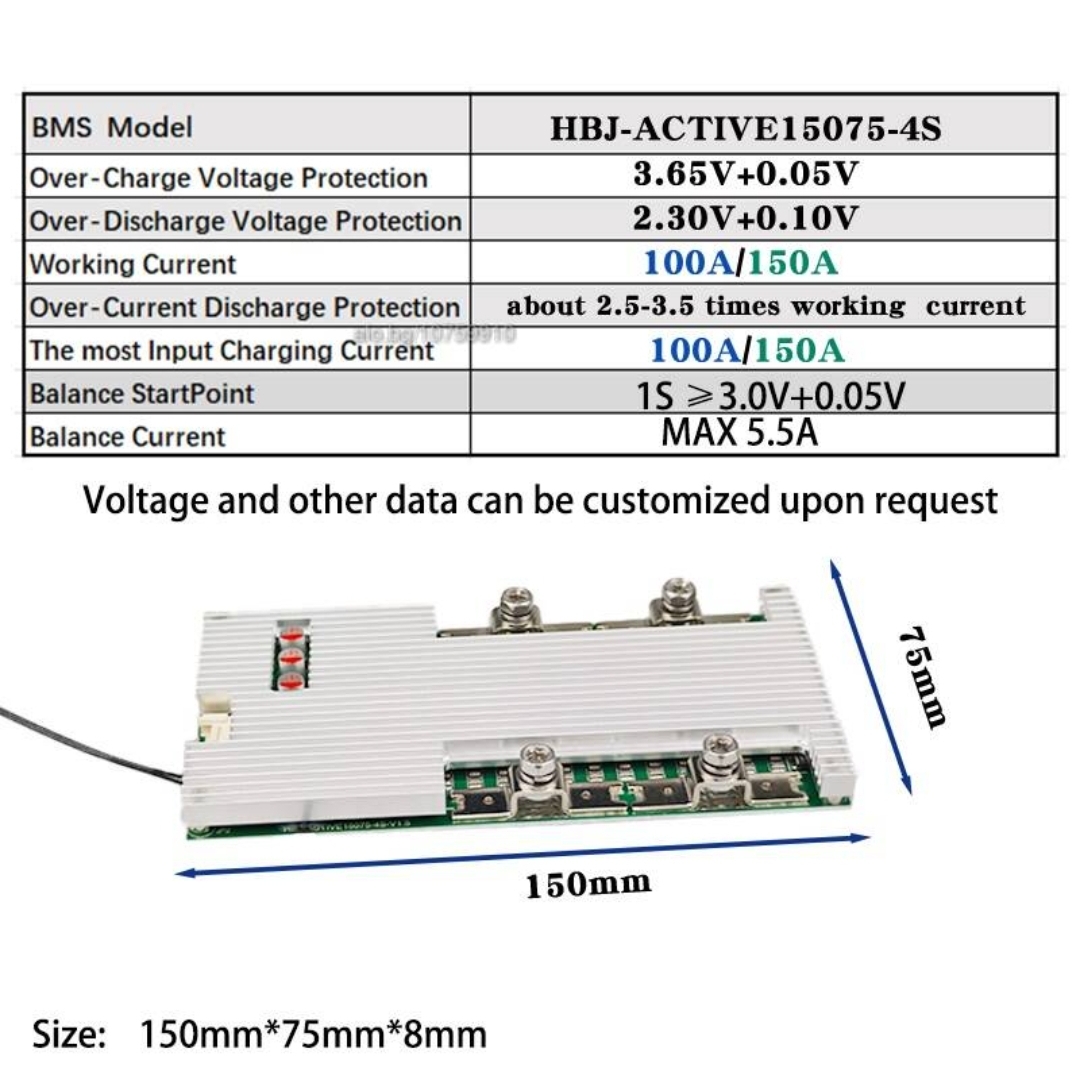 HBJ 4S 12V 100A LiFePO4 Battery Management System With 3A Active Balancer_img_1