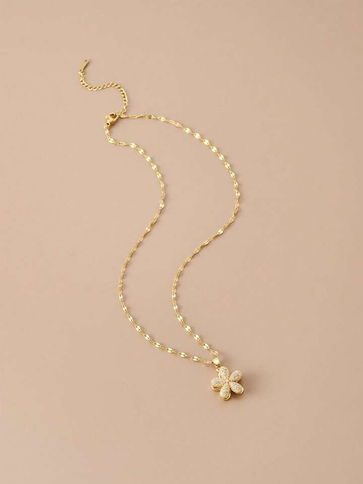 Rotatable Five-Petal Flower Gold Plated Women's Necklace (With gift box)_img_1