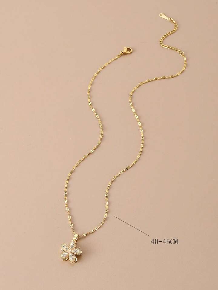 Rotatable Five-Petal Flower Gold Plated Women's Necklace (With gift box)_img_2