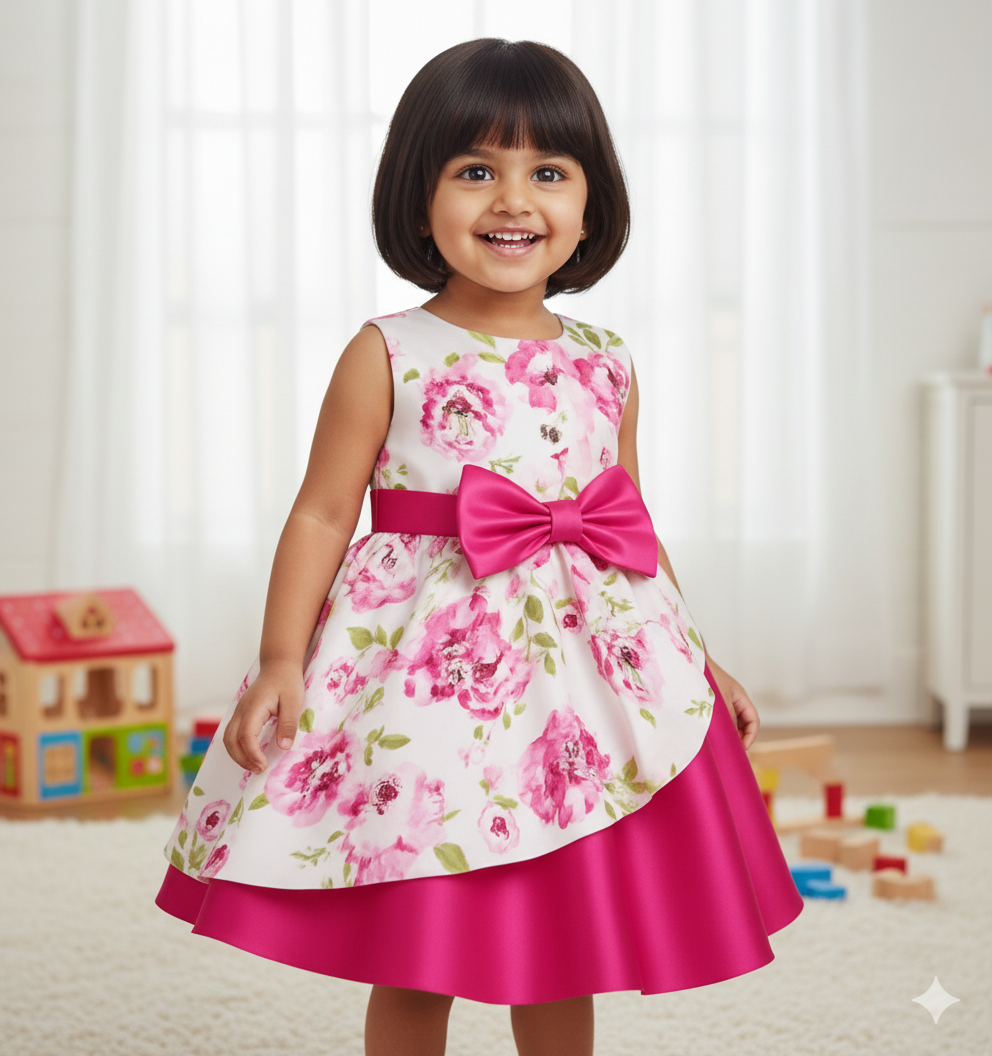Kids Girls Fashionable All Over Flower Pattern Party Dress (1 to 4 years)_img_0