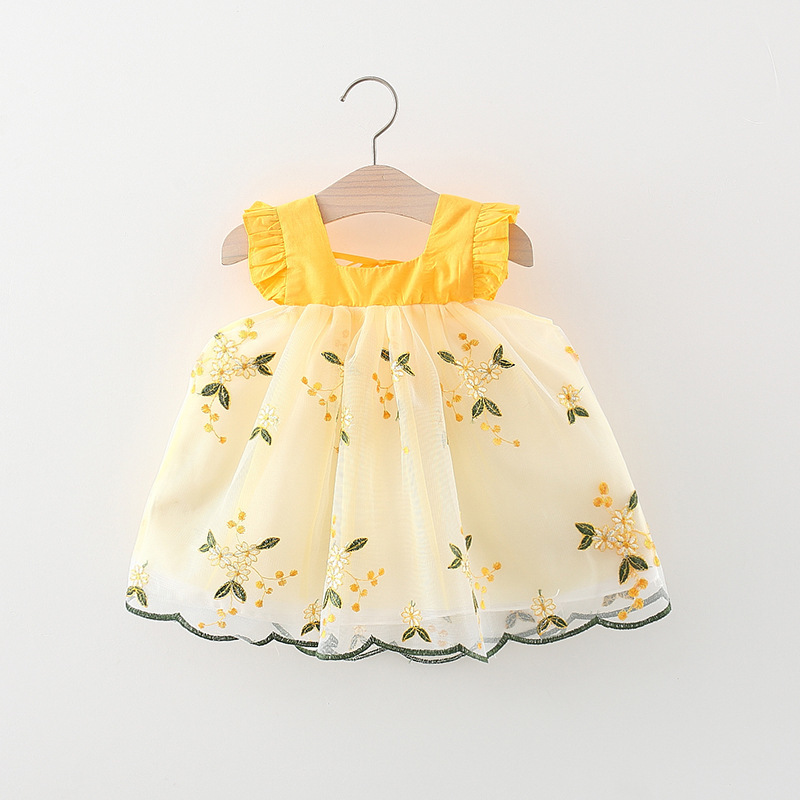 Baby Girls Ruffle Sleeve Floral Embroidered Summer Princess Dress (6 Months to 3 Years)