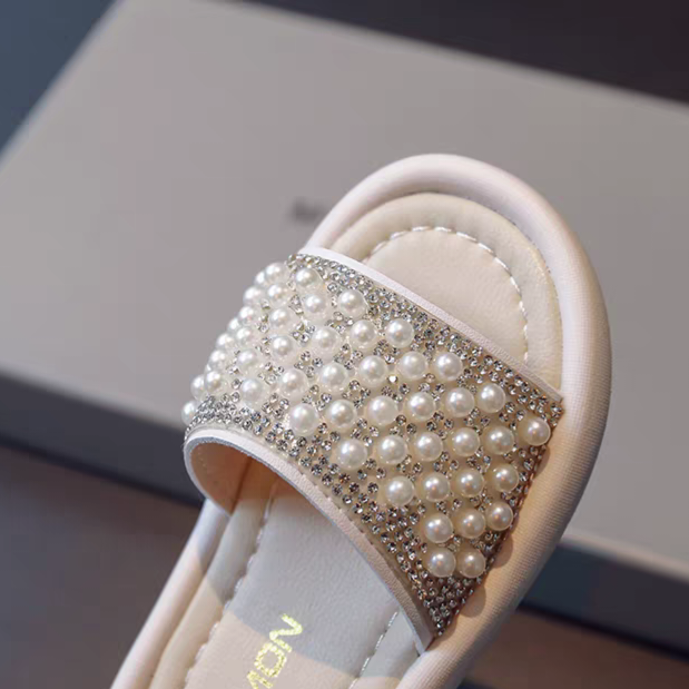 Baby Girls Summer Rhinestone Pearl Crib Slippers Beach Sandal (18 months to 3 years)_img_4